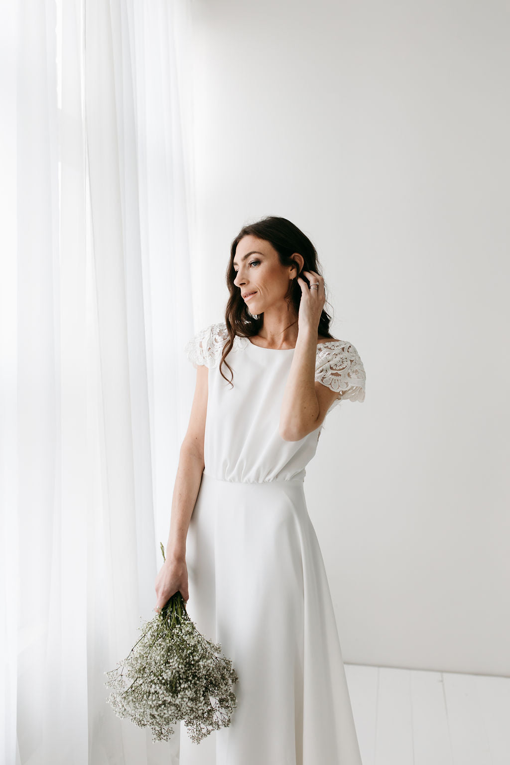crepe and lace minimal wedding dress